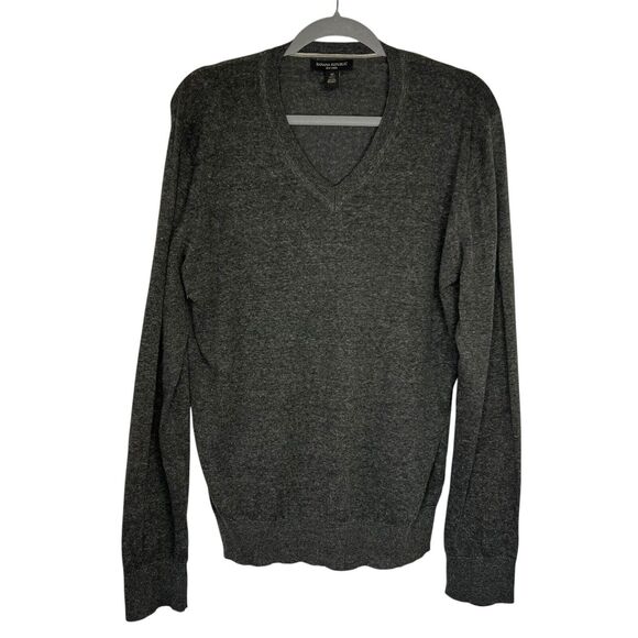 Banana Republic Silk Linen Blend Lightweight Vneck Sweater Mens Size Medium Gray - Picture 1 of 12